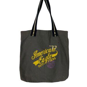 American Eagle Outfitters Canvas Tote Bag With Graphic Print & Striped Handles